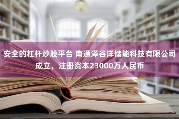 安全的杠杆炒股平台 南通泽谷洋储能科技有限公司成立，注册资本23000万人民币